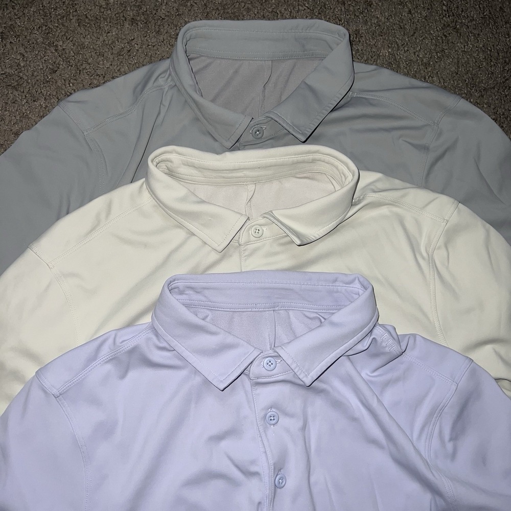 Lot Of 3- Lululemon Soft Jersey Polo Shirt Mens Medium Short Sleeve Athletic